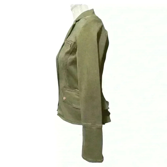 White House Black Market Snap Front Peplum Olive Green Jacket Size 4 - Picture 5 of 13